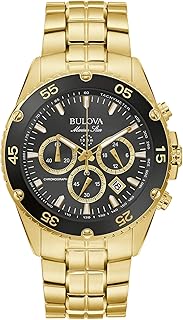 Bulova Men's Marine Star Gold Chronograph Stainless Steel Watch, Black Dial Style_ 98B4